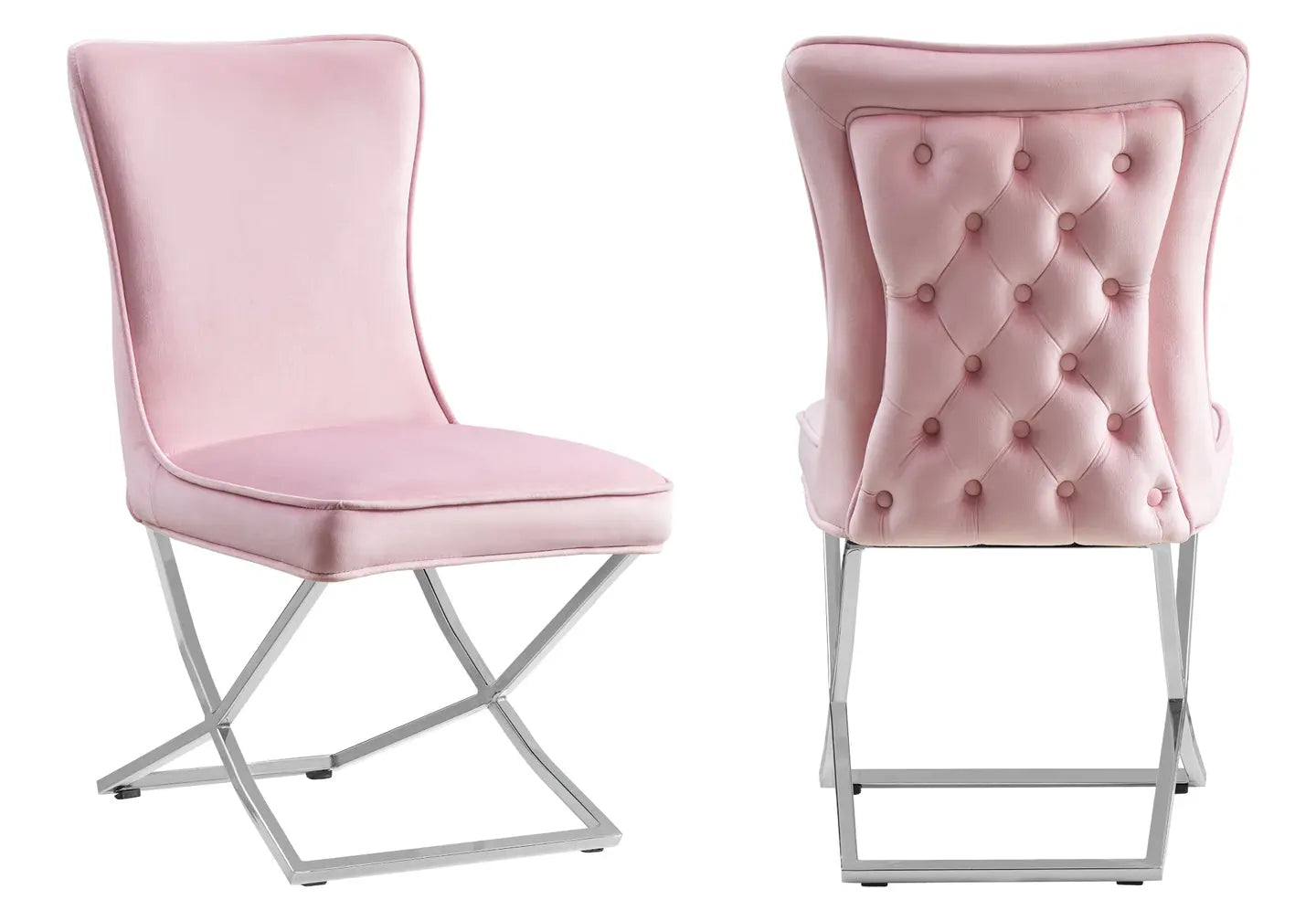 Chaise capitonnée argent rose pâle ENZO (Lot de 2) New Design