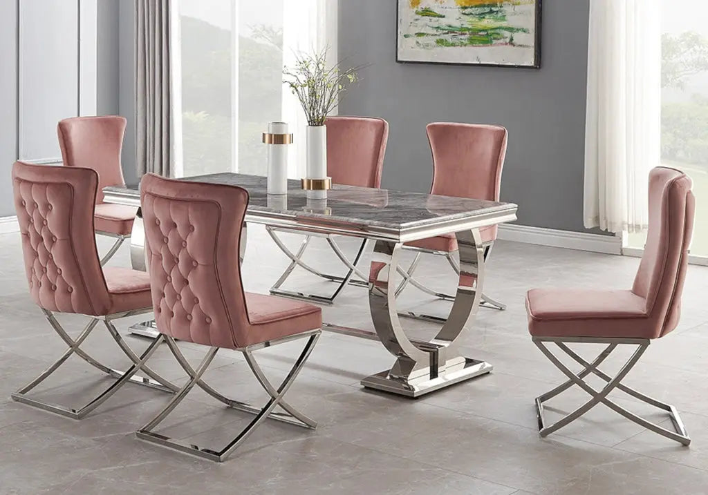 Chaise capitonnée argent rose pâle ENZO (Lot de 2) New Design