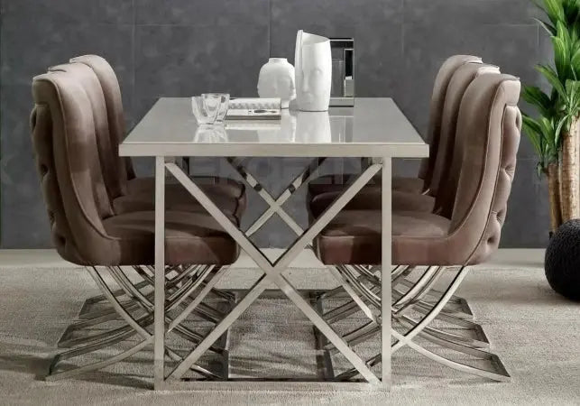 Chaise capitonnée argent taupe ENZO (Lot de 2) New Design