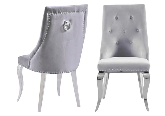 Chaise capitonnée cloutée gris LARA New Design