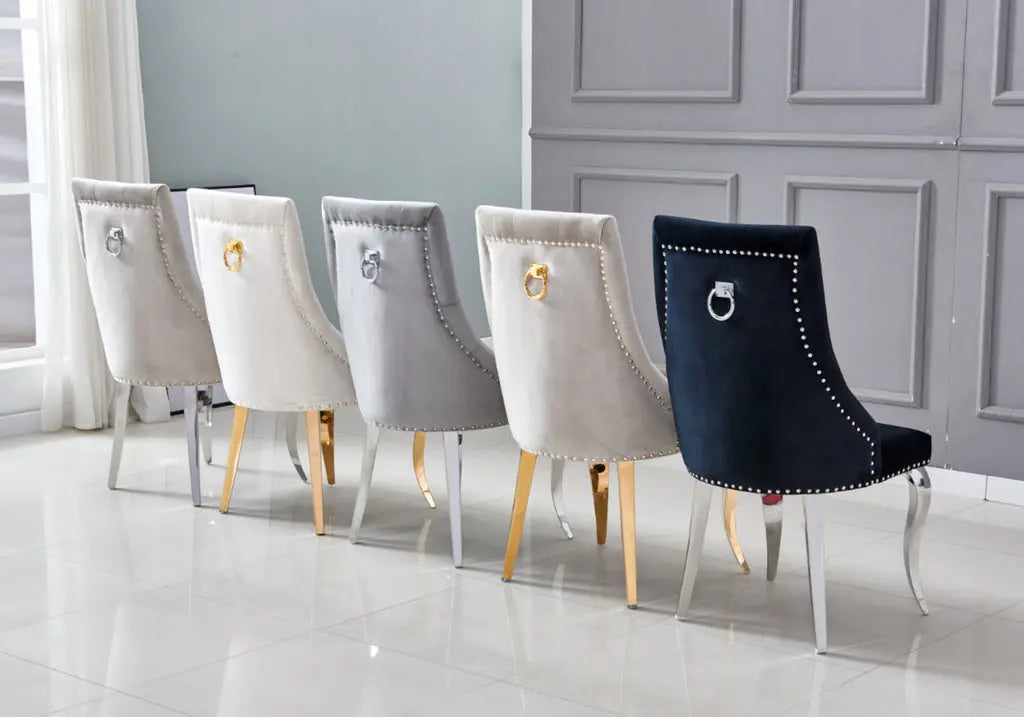 Chaise capitonnée cloutée gris LARA New Design
