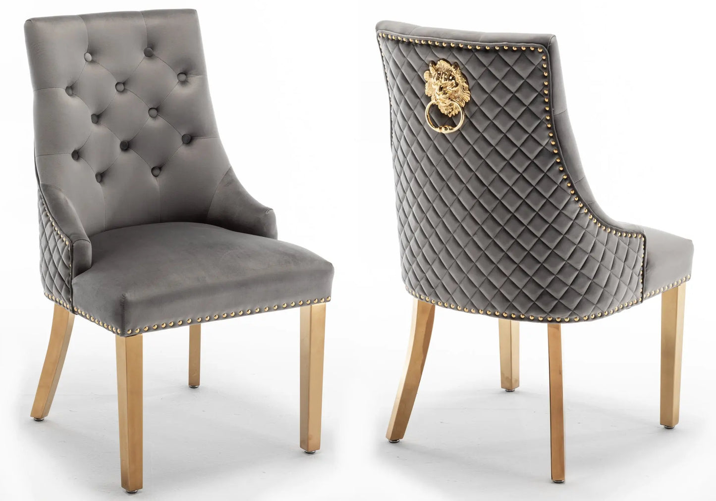 Chaise capitonnée dorée anthracite LION - DEKOFLIX