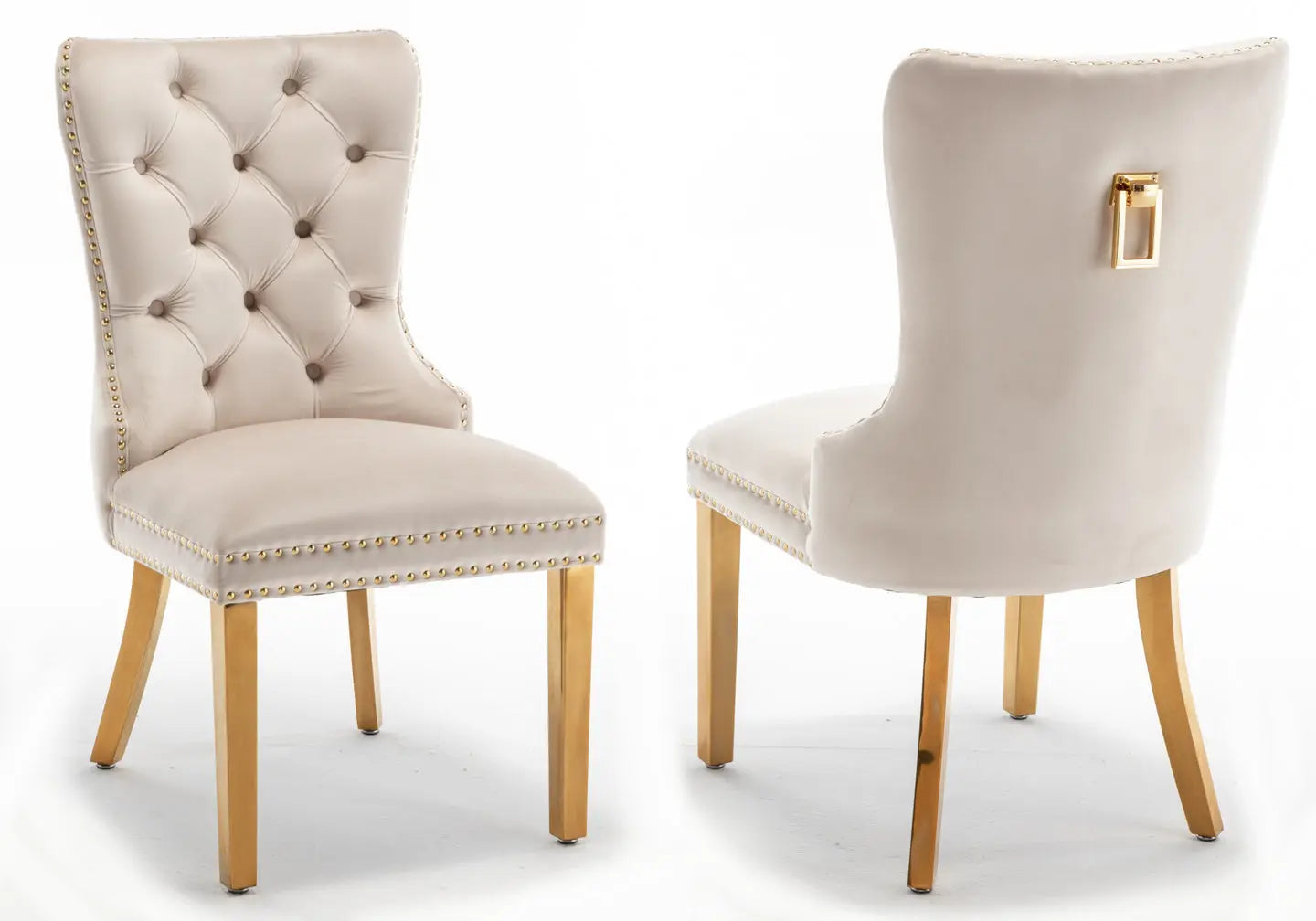 Chaise capitonnée dorée beige LORA New Design