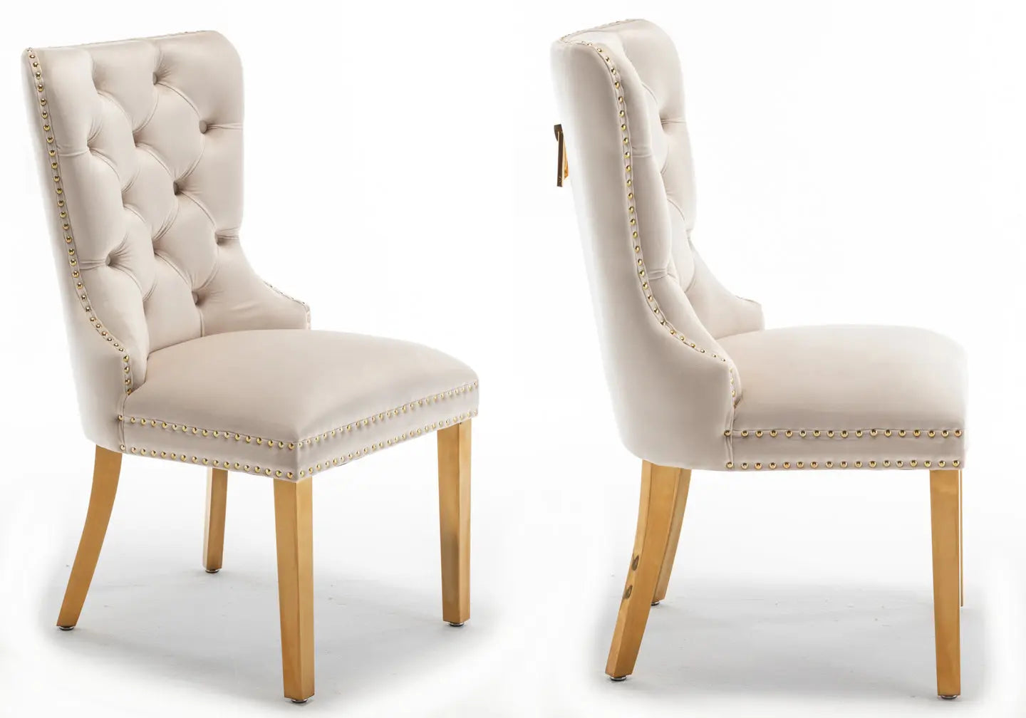 Chaise capitonnée dorée beige LORA New Design
