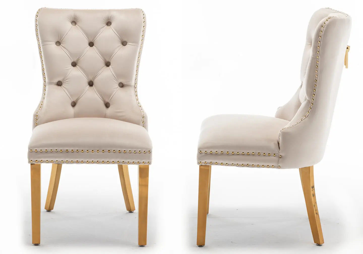 Chaise capitonnée dorée beige LORA New Design