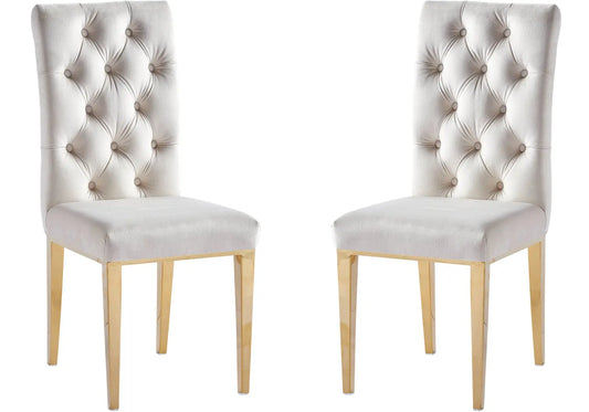 Chaise capitonnée dorée écru NEVA (lot de 2) New Design