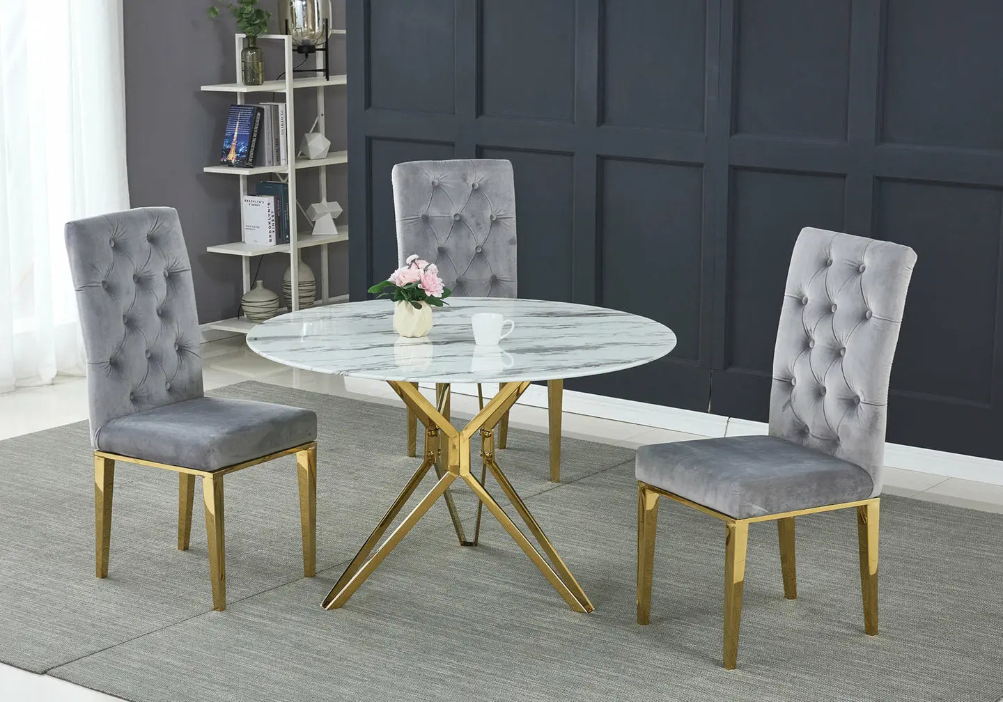 Chaise capitonnée dorée gris NEVA (lot de 2) New Design