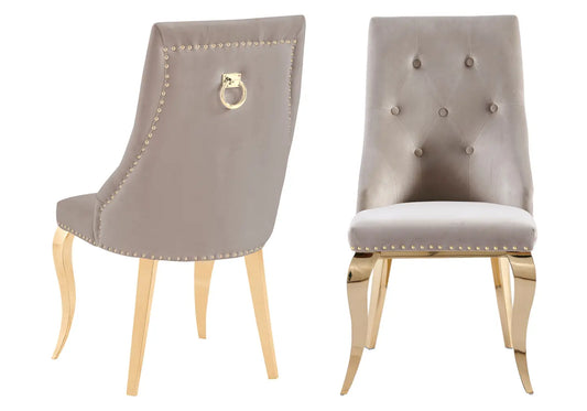 Chaise capitonnée dorée moka LARA New Design