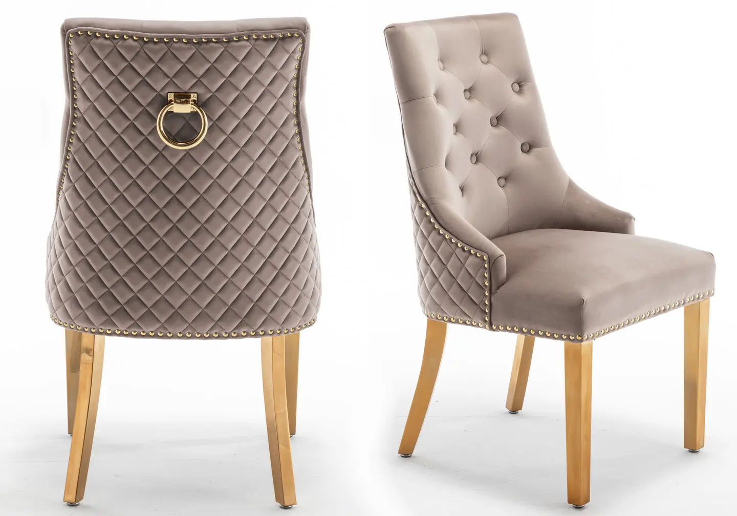 Chaise capitonnée dorée moka LIDY New Design