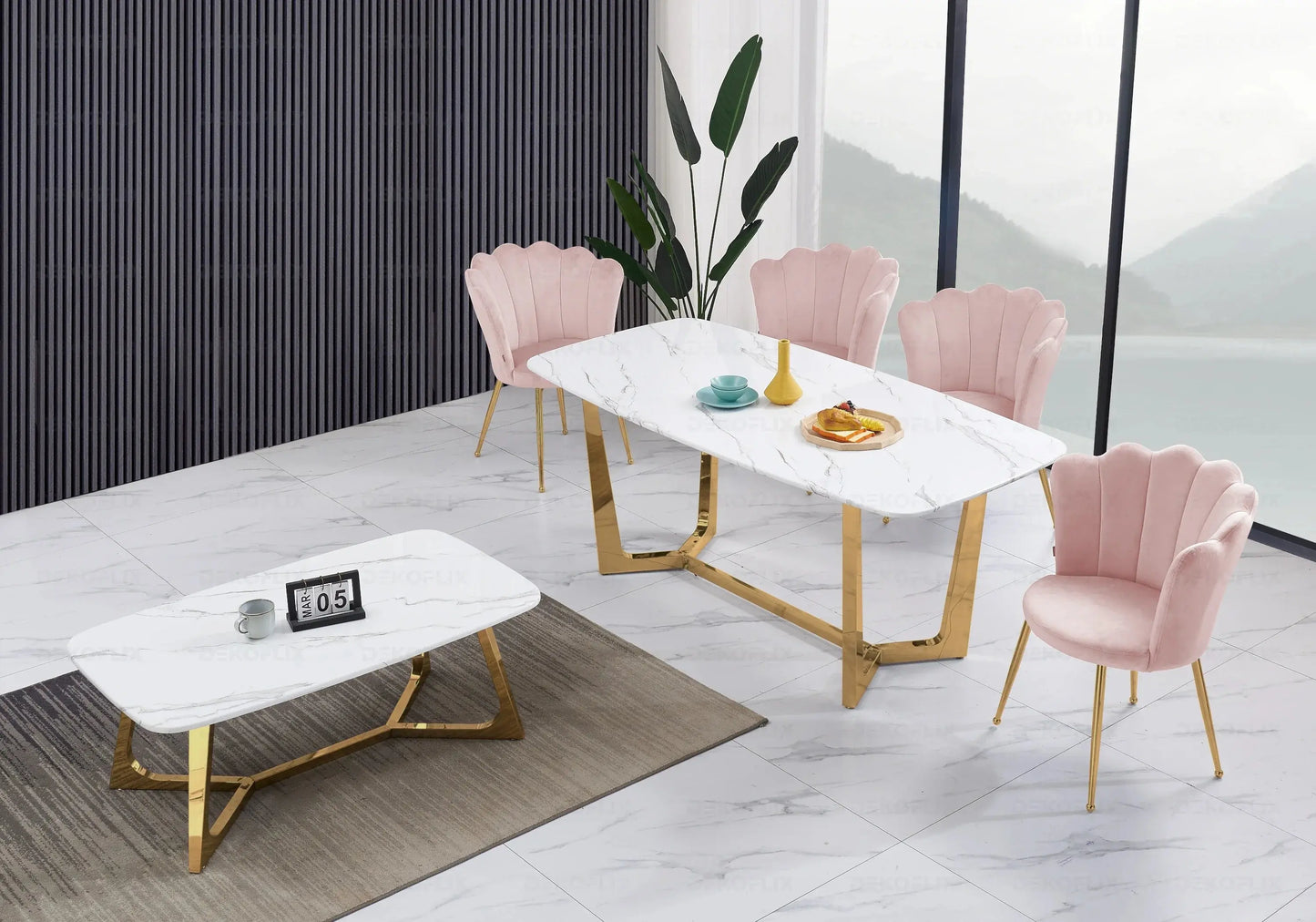 Chaise coquillage doré rose NYMEA (Lot de 2) New Design