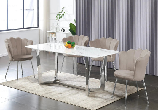 Chaise coquillage pied argenté velours moka NYMEA New Design