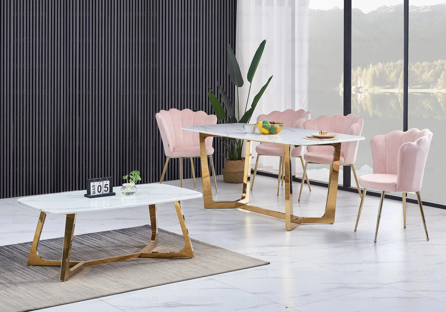 Chaise coquillage pied noir velours rose NYMEA New Design