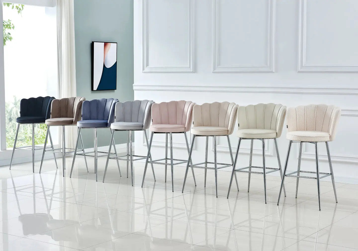 Chaise de bar chrome écru NYMEA (lot de 2) New Design