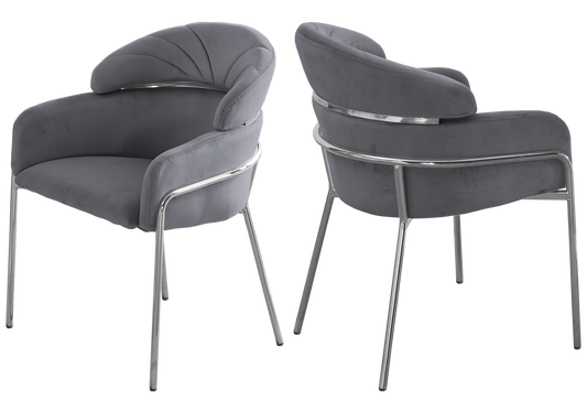 Chaise design velours gris pieds chromés – NOAM