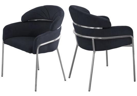 Chaise design velours noir pieds chromés – NOAM