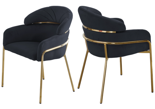Chaise design velours noir pieds dorés – NOAM