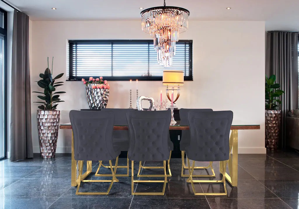 Chaise dorée capitonnée anthracite ENZO (Lot de 2) New Design