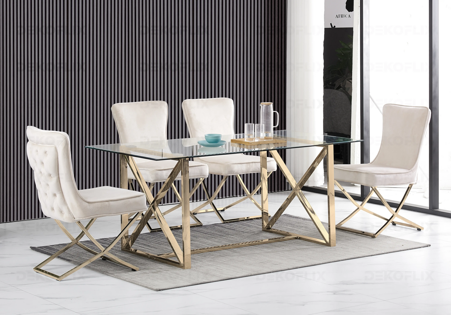 Chaise dorée capitonnée beige ENZO (Lot de 2) New Design