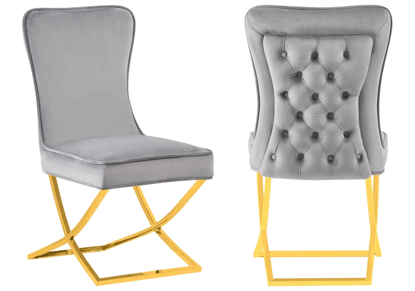 Chaise dorée capitonnée gris ENZO (Lot de 2) New Design