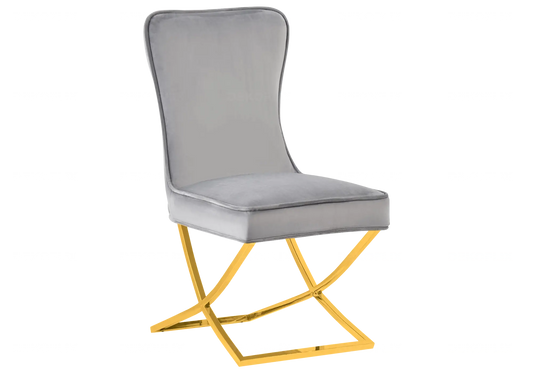 Chaise dorée capitonnée gris ENZO (Lot de 2) New Design