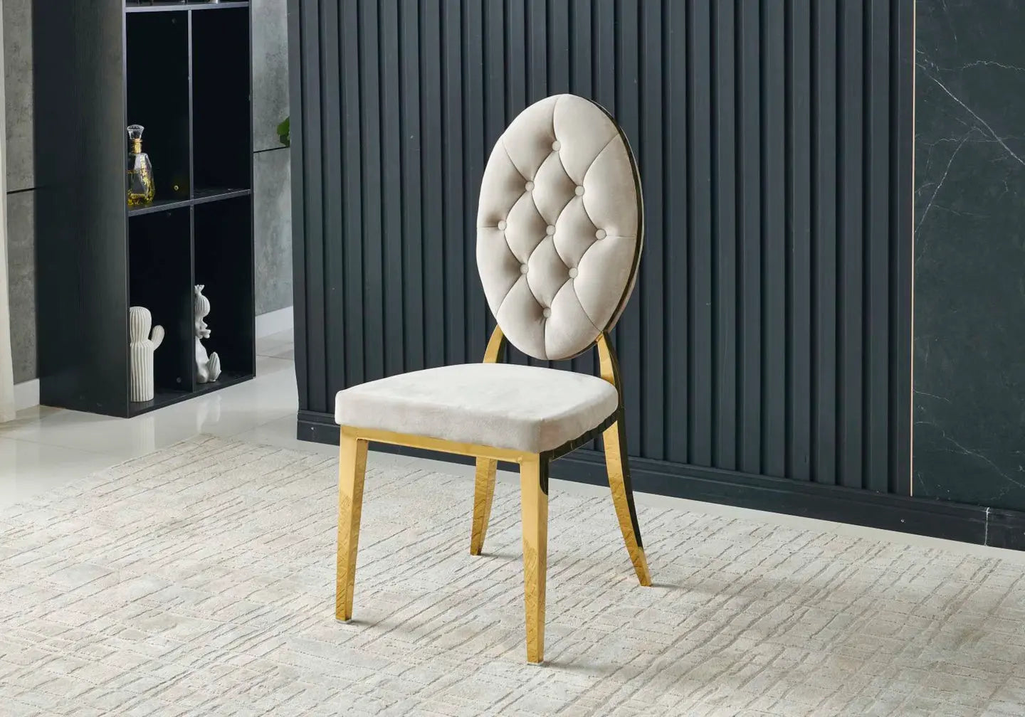 Chaise médaillon capitonnée dorée moka NEO New Design