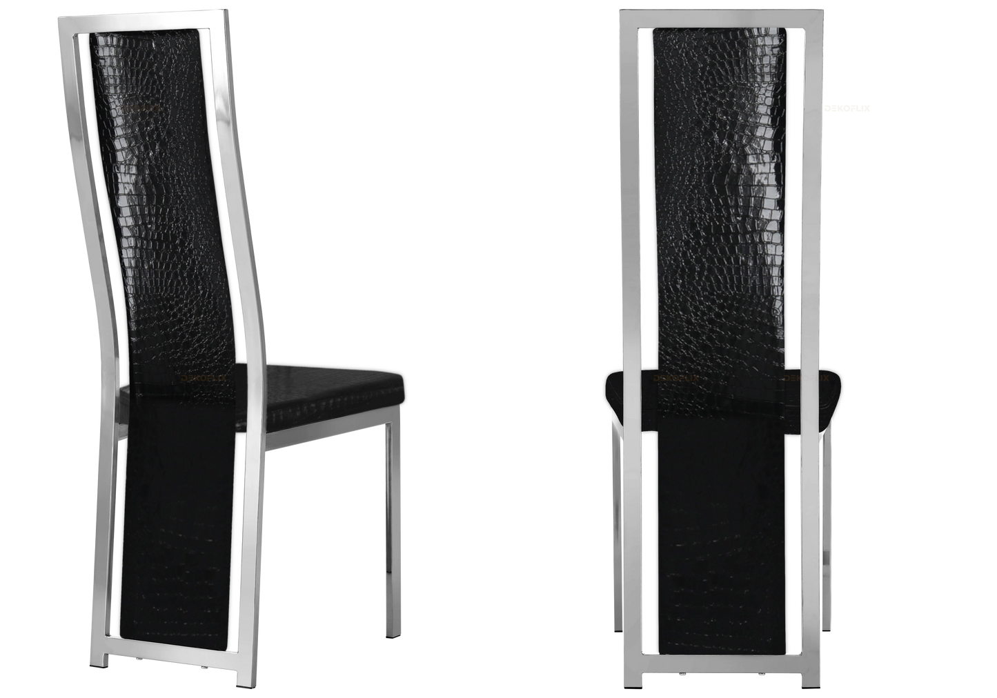 Chaise argentée croco noir baroque – Dia x6