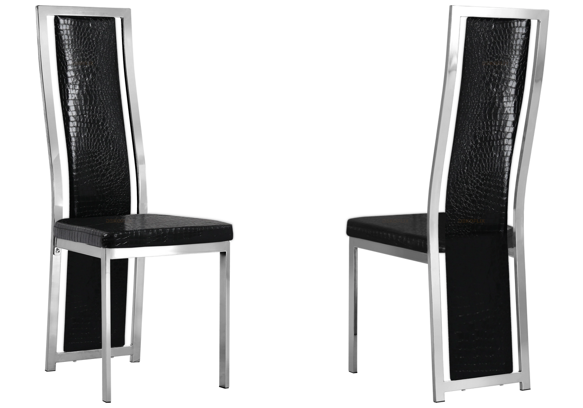 Table marbre blanc et 6 chaises croco argent – Jessy