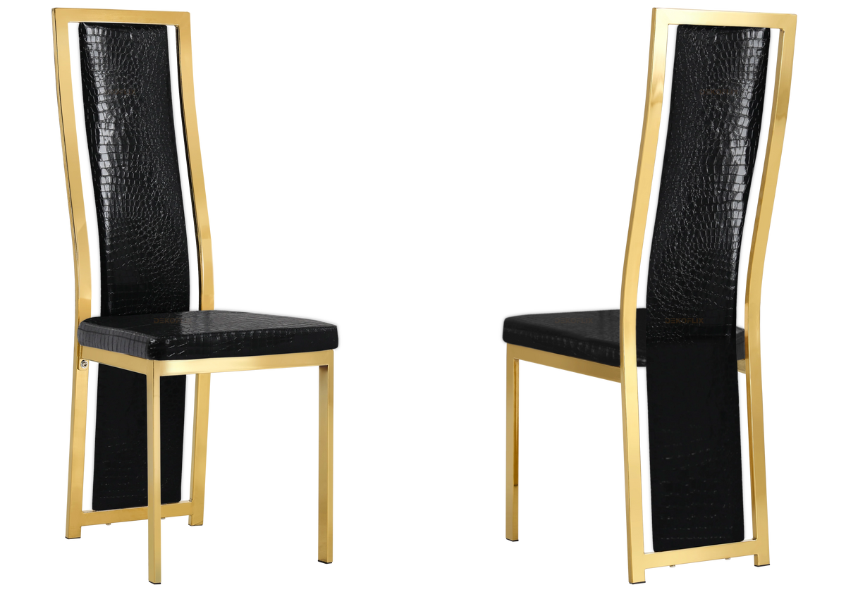 Chaise dorée croco noir baroque - Dia x6