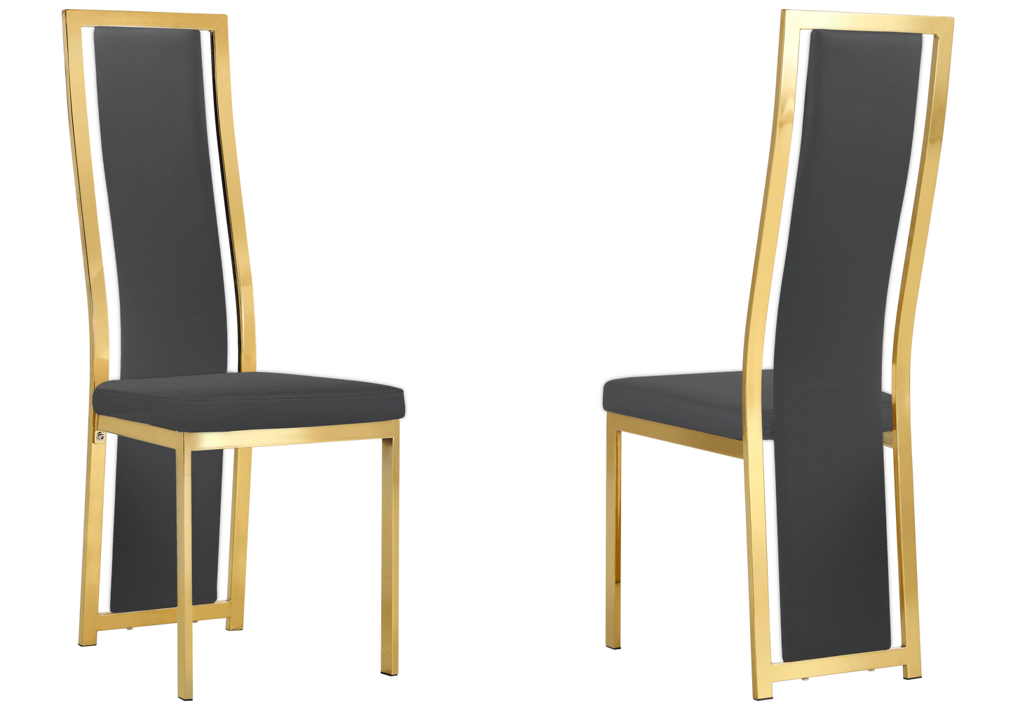 Table marbre blanc et 6 chaises simili-cuir doré – Jessy