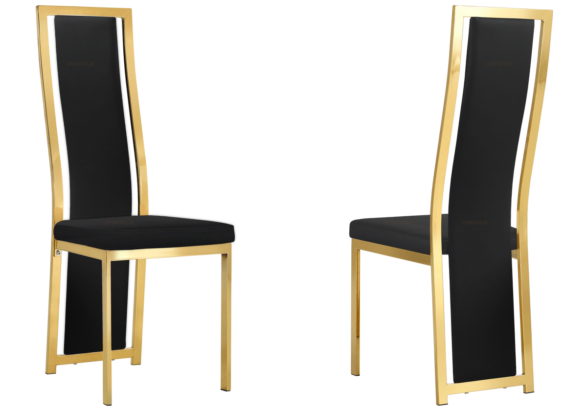 Table marbre blanc et 6 chaises simili-cuir doré – Jessy
