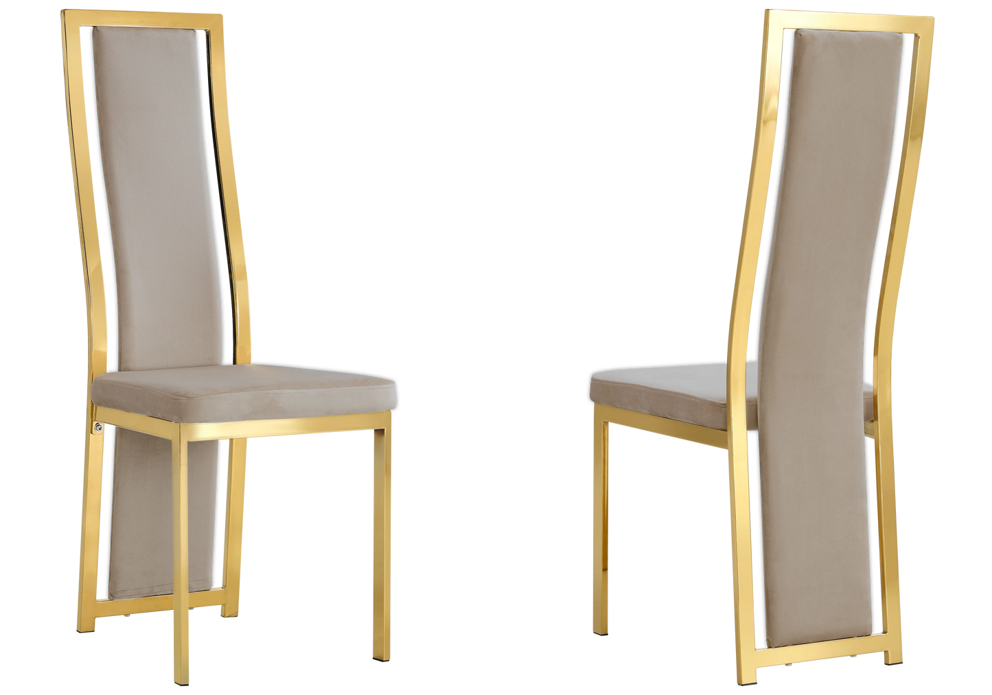 Table marbre blanc et 6 chaises velours doré – Jessy