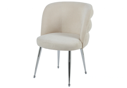 Chaise pied chrome ecru tissu effet lin LIZA New Design