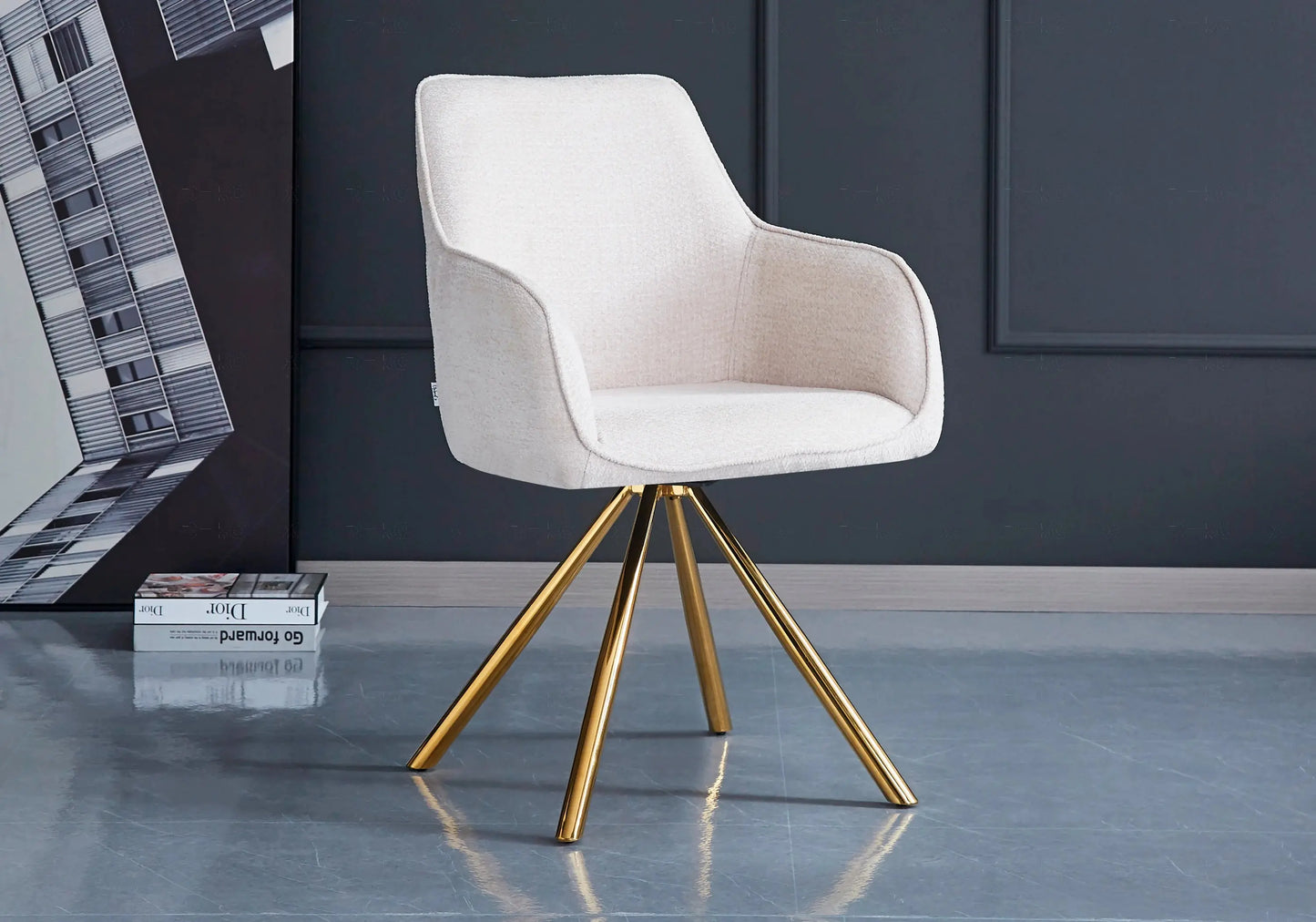 Chaise pied doré tissu taupe DALY New Design