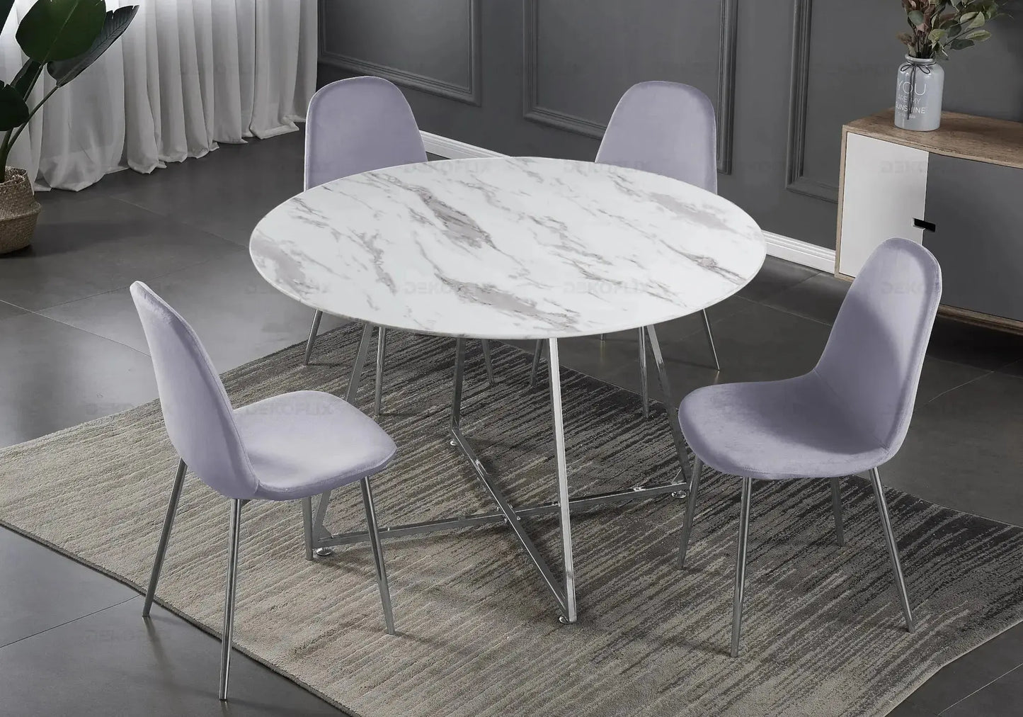Ensemble table et chaises velours gris GINA New Design