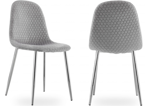 Chaise velours gris chromé ALMA - Lot de 6 New Design