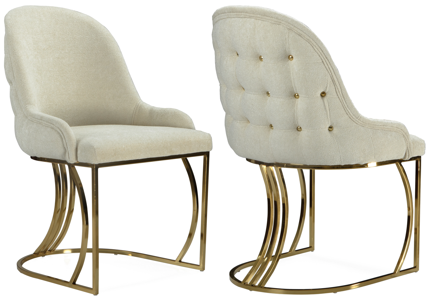 Chaise Salle à Manger Capitonné Doré Beige SARA - Lot de 2 - DEKOFLIX
