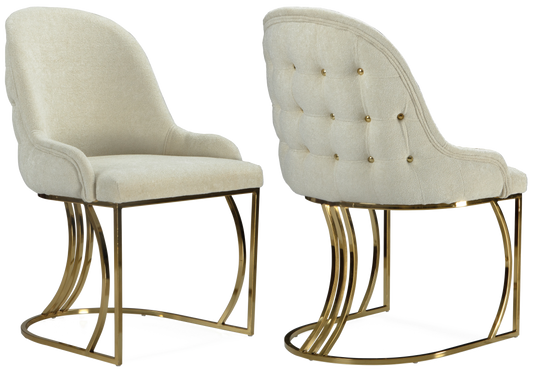 Chaise Salle à Manger Capitonné Doré Beige SARA - Lot de 2 - DEKOFLIX