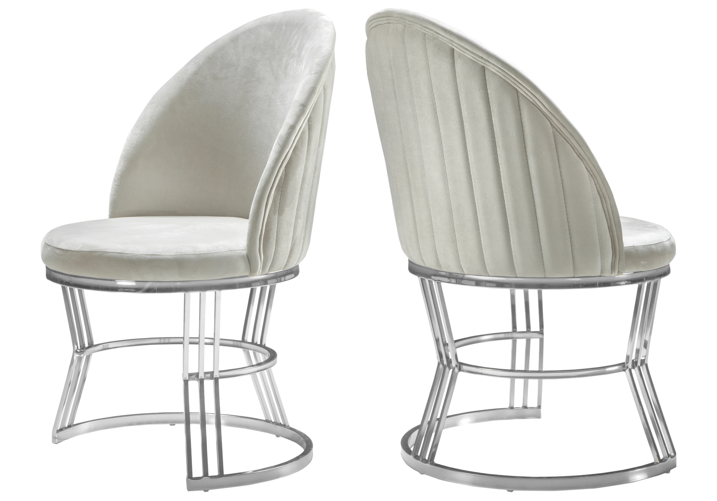 Chaise Salle Manger Design Velours Beige Argent - CARIS - DEKOFLIX