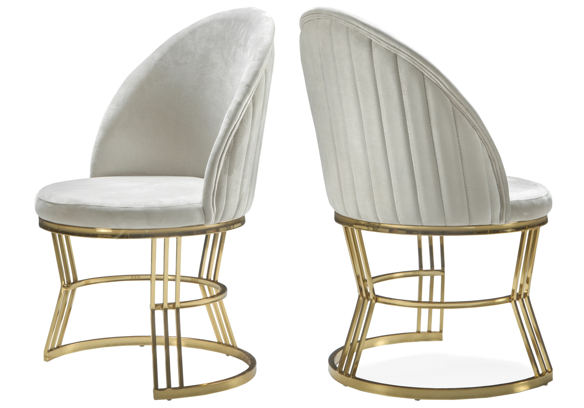 Chaise Salle à Manger Velours Beige Doré CARIS - Lot de 2 - DEKOFLIX