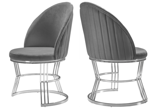 Chaise Salle Manger Design Velours Gris Argent CARIS - Lot de 2 - DEKOFLIX
