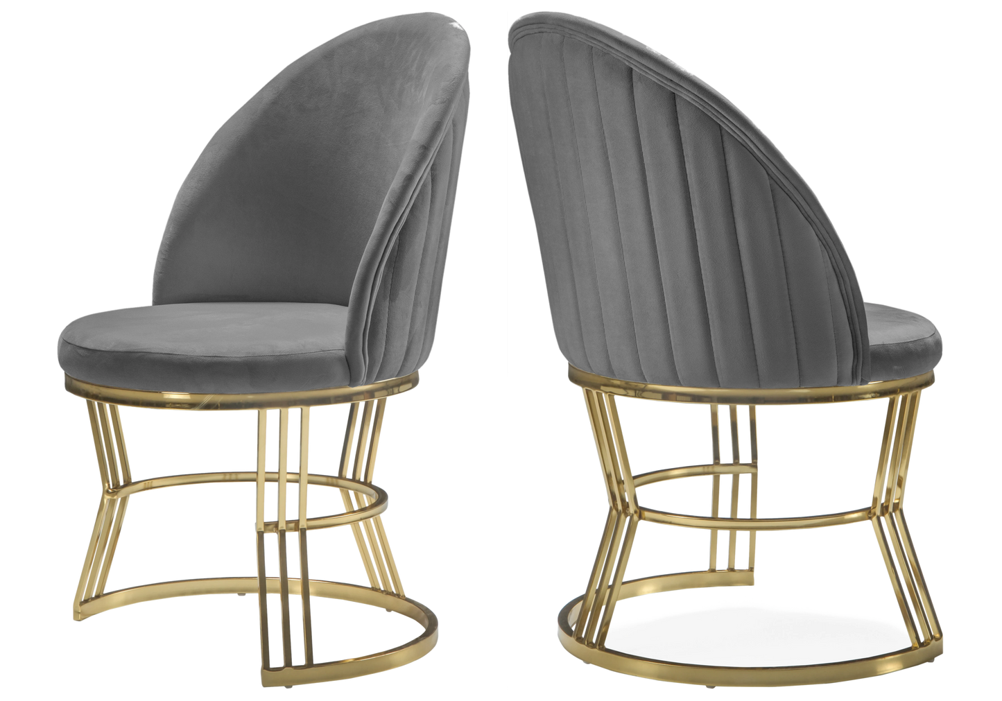 Chaise Salle à Manger Velours Gris Doré CARIS - Lot de 2