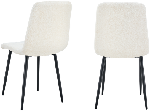 Chaise bouclette matelassée blanche pieds noirs - Milan x4