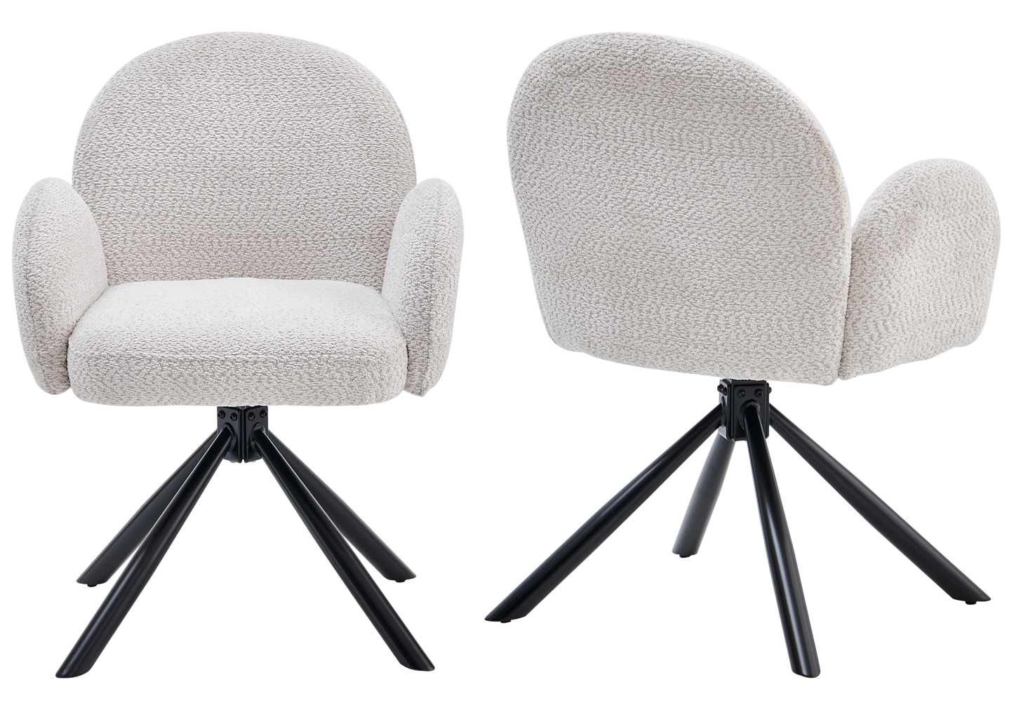 Chaise bouclette pivotante avec accoudoirs pied noir - LOREA