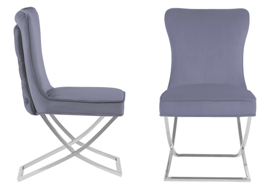 Chaise capitonnée pied croisé argent anthracite – Enzo x2