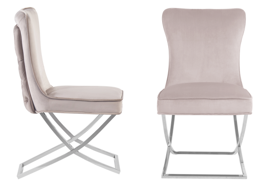 Chaise capitonnée pied croisé argent beige – Enzo x2