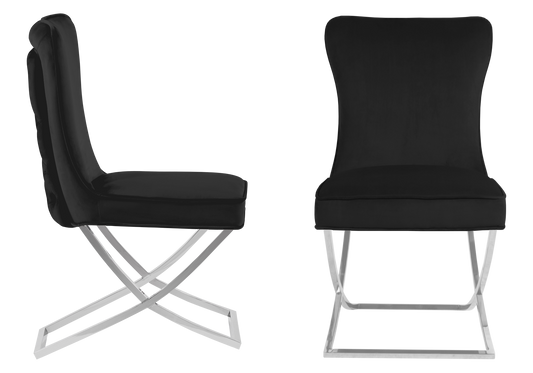 Chaise capitonnée pied croisé argent noire – Enzo x2