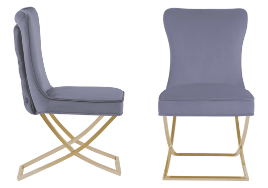 Chaise capitonnée pied croisé doré anthracite – Enzo x2