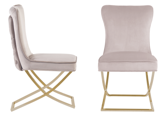 Chaise capitonnée pied croisé doré beige – Enzo x2