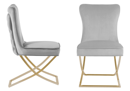 Chaise capitonnée pied croisé doré grise – Enzo x2