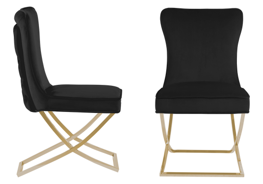 Chaise capitonnée pied croisé doré noire – Enzo x2